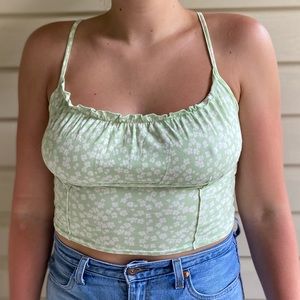 PACSUN - Green and White Flower Crop Top